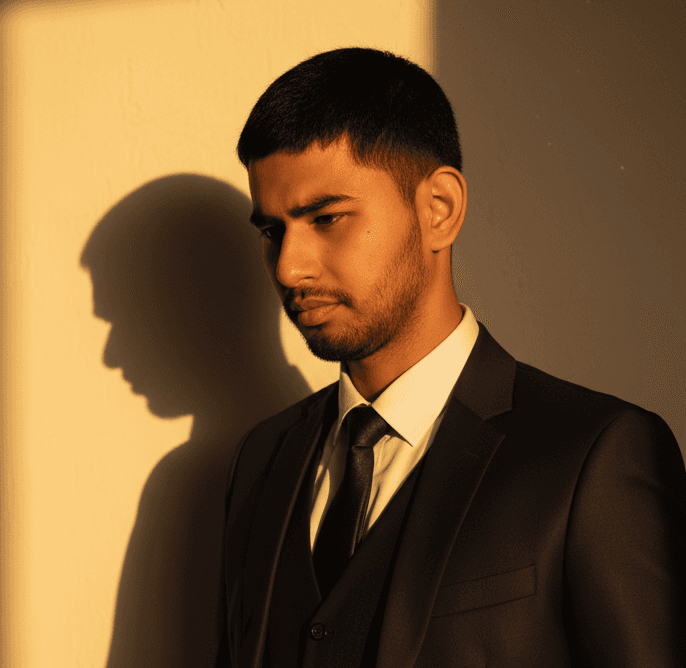Muhammad Amirul on a mountain ridge at sunrise