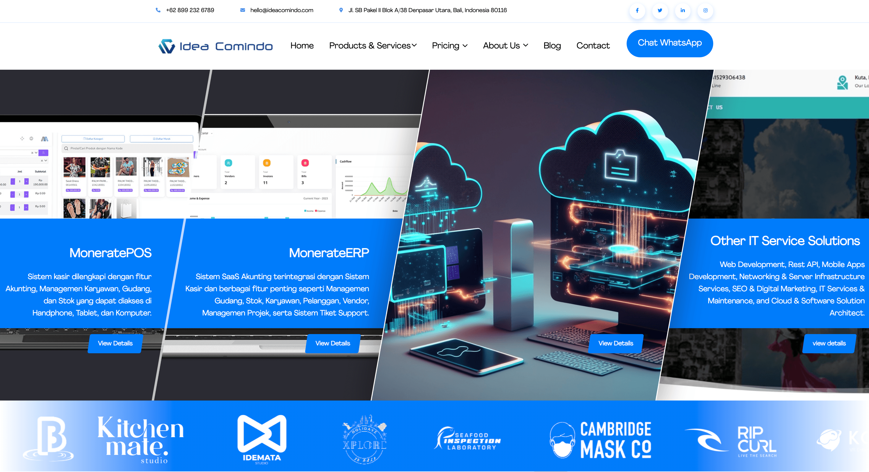 Ideacomindo official website hero section showcasing company branding and modern interface design
