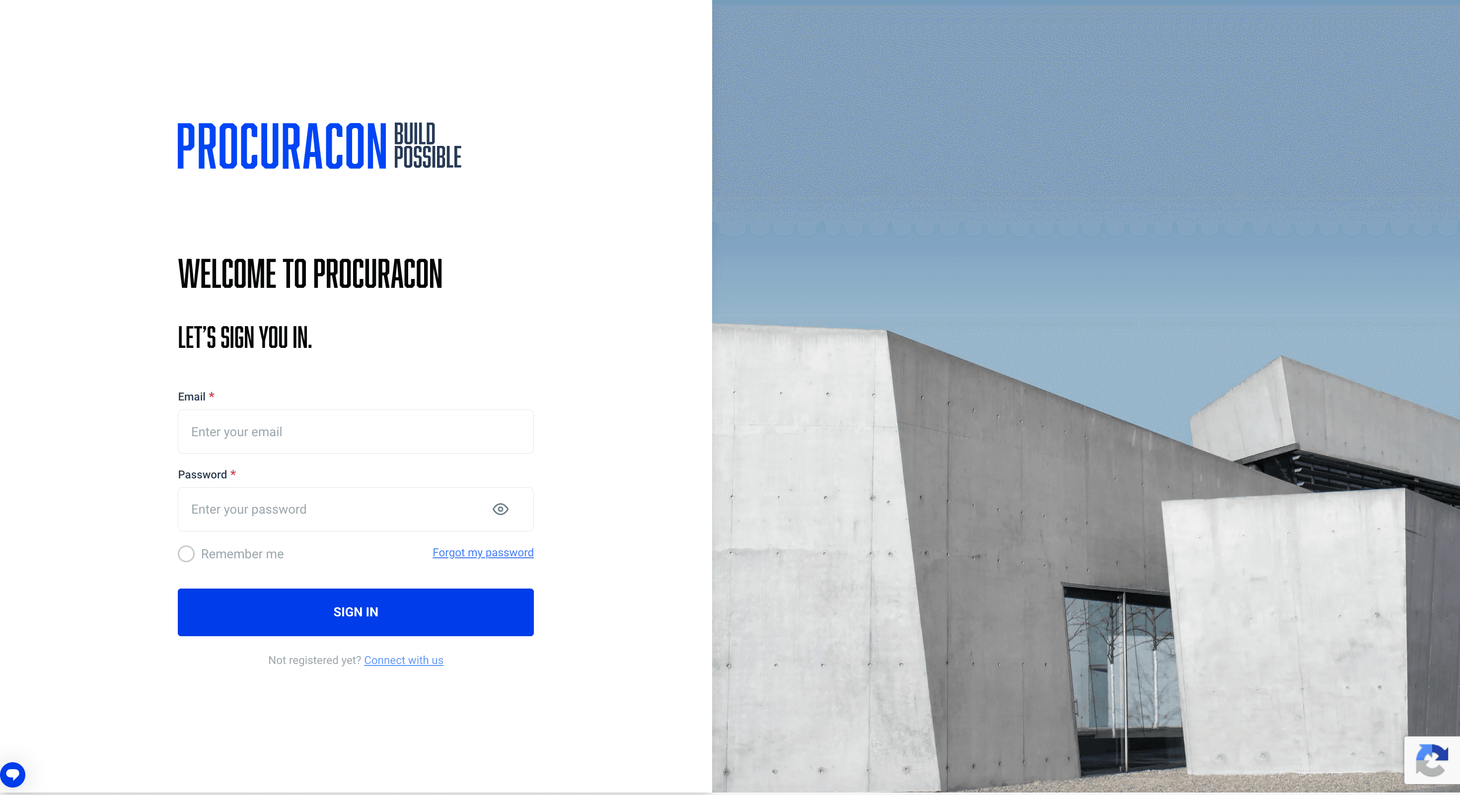 Procuracon application portal interface displaying construction procurement dashboards and project workflow controls